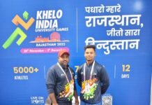 पं. रविशंकर शुक्ल विश्वविद्यालय रायपुर छत्तीसगढ़ जूडो की टीम लेकर खेलो इंडिया उदयपुर राजस्थान लेकर पहुंचे डॉ. बाँधे